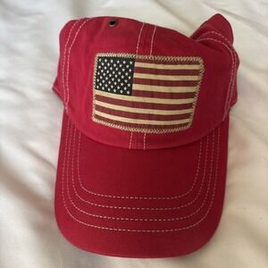 NWT Vintage Polo Ralph Lauren red American Flag Baseball Cap Hat With Pony